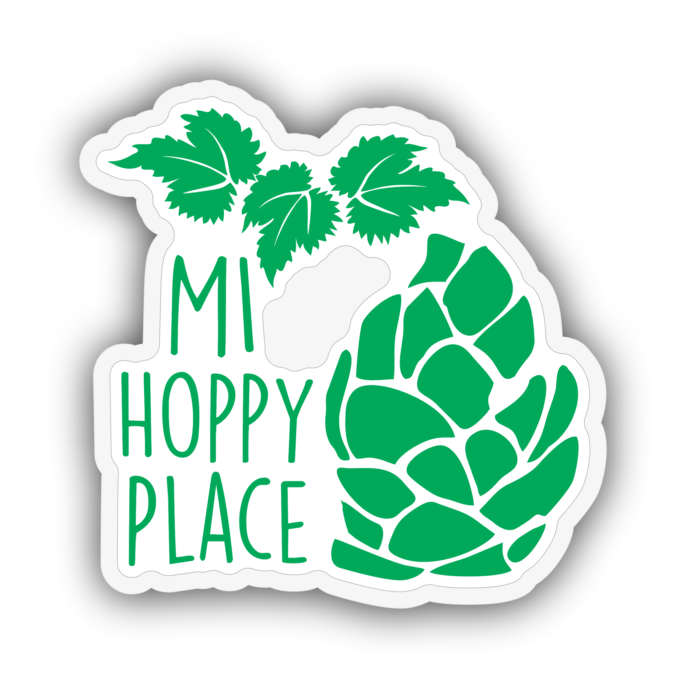 A sticker of plants in the color green with the text Mi hoppy place