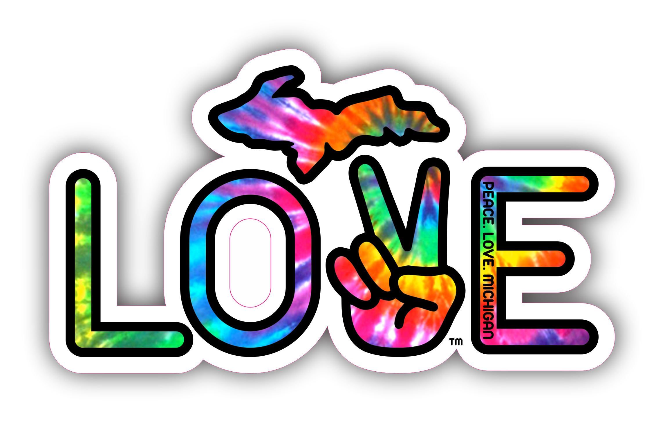 A sticker with the text love with different colors